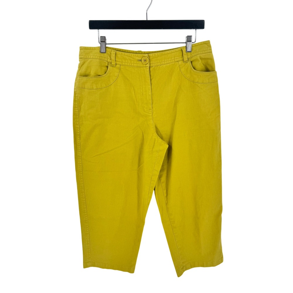 Vintage Talbots Capri Pants Chartreuse 14 Linen Blend High Rise Cropped Stretch